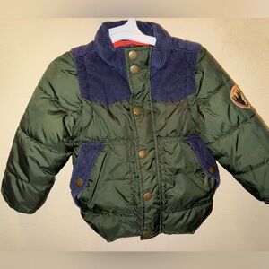 Velveteen Green and Blue Puffer Jacket with Quilted Design 3-4years EUC